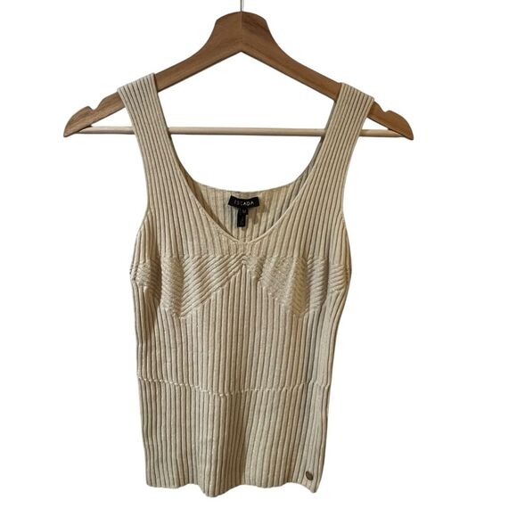 Escada Gold Metallic Wool Sweater Set Shell MED Cardigan LRG Holiday Glam Event - Picture 9 of 15